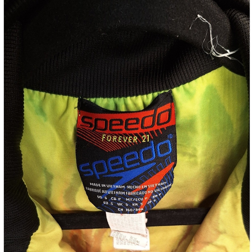 Speedo x Forever 21 Reversible Windbreaker Neon Green Marble Swirl Jacket Small - Picture 3 of 14